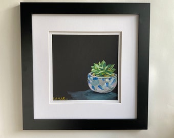 Succulent House Plant in Pattern Planter Original Gouache Painting