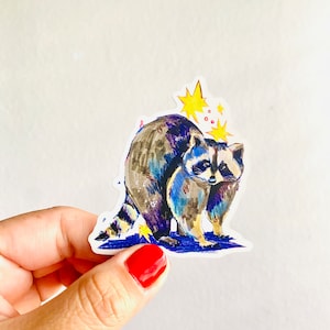 Raton laveur | Sticker autocollant mat 3" | Résistant aux intempéries | Animaux sauvages et ratons laveurs