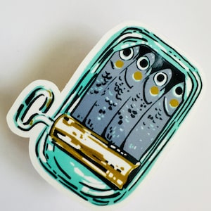 Sardines en boîte | Sticker autocollant en vinyle | Résistant à l'eau | Sticker gourmand