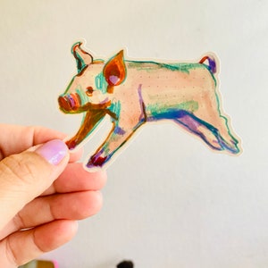 Petit cochon cochon | Sticker 3,5&quot; | Imperméable et résistant aux intempéries | Animaux Porcinets