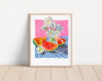 Watermelon Picnic Still Life: Botanical Art Print