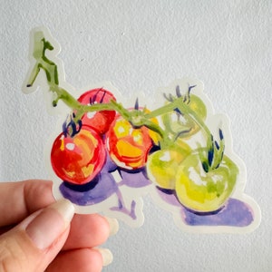 Pomodori ciliegia / Illustrazione dipinta Adesivo in vinile trasparente / Decalcomania da 4,5" Pomodori da giardinaggio
