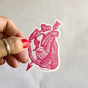 El Corazon | 3" Błyszcząca naklejka winylowa | Wodoodporna, odporna na warunki atmosferyczne | Latinx Heart Love Loteria Blockprint