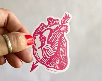 Corazon | Stickersticker glanzend vinyl 3" | Waterdicht en weerbestendig | Latinx Heart Love-blokdruk
