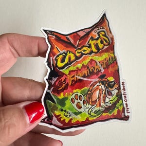 Heiße Cheetos | 3,5&quot;Glänzendes Vinyl Aufkleber | Wasserfest Wetterfest | Flaming Hot Spicy Food