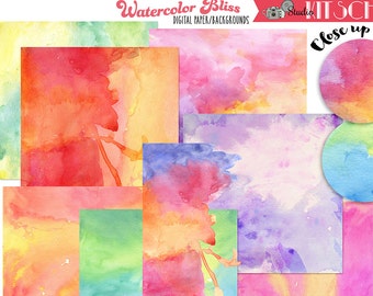 Bright Watercolor Backgrounds, CU, Digital Papers, Watercolor Textures, digital scrapbooking, card-making, printables, INSTANT DOWNLOAD