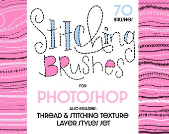 Stitching Brushes for Photoshop | Thread Layer Styles | Hand-Stitches | abr | Digital Art | Lettering | Sewing | Illustration | Scrapbooking