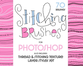 Stitching Brushes for Photoshop | Thread Layer Styles | Procreate | Sewing