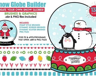 Snow Globe Graphics & Brushes for PS | Water Globe | Christmas | Winter | CU |  Terrarium | Christmas Scene Creator | Borders | PNGs