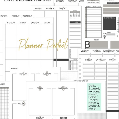 Planner Pages Editable Templates Printable 8.5x11 Calendar - Etsy