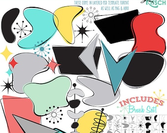 1950's Retro Shapes Graphics | Png-abr-psd | Photoshop