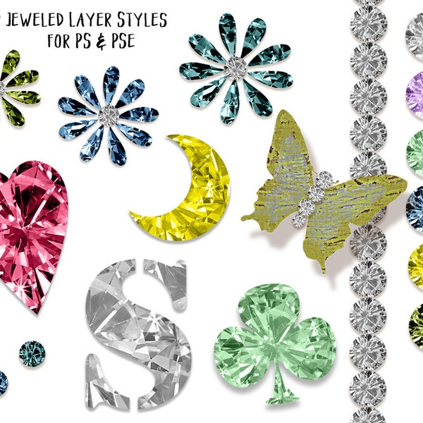 Jeweled Layer Styles, Photoshop Style, Photoshop Elements, INSTANT DOWNLOAD, Diamonds, Text Effect, Patterns, Digital Scrapbooking, Wedding