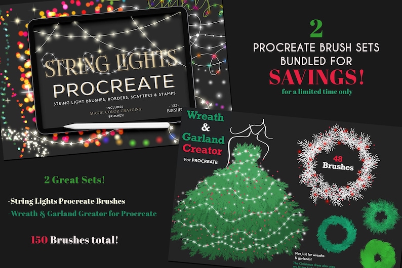 String Lights & Wreath Builder Procreate Brushes BUNDLE | iPad ...