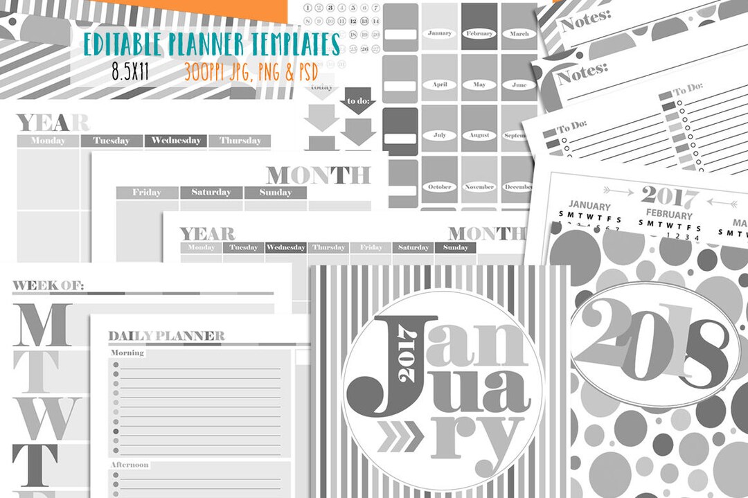 Planner Templates Editable Printable 8.5x11 Digital Planning Calendar ...