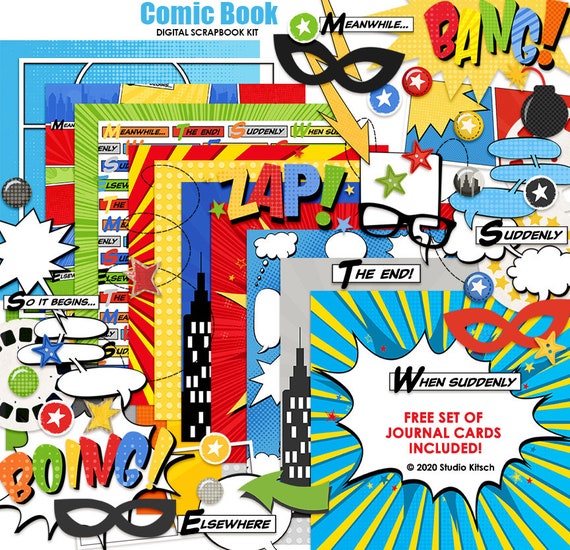 Comic Digital Scrapbooking Kit, Personal Use Only, Comic Digital Papers, Comic  Book Graphics, Digital Kit, Superhero, Word Bubbles, Masks 