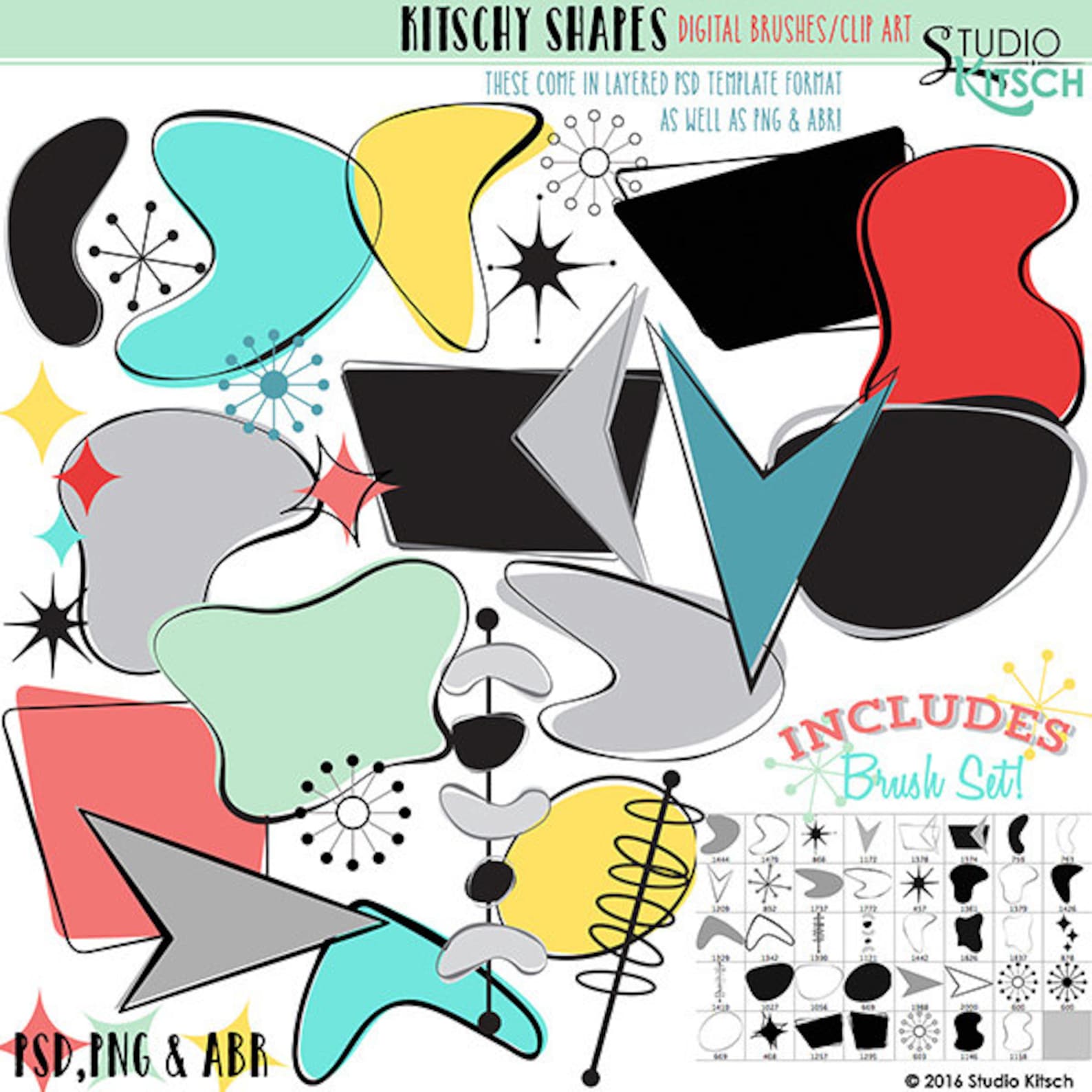 1950's Retro Shapes Digital Clipart Png .abr Psd Etsy