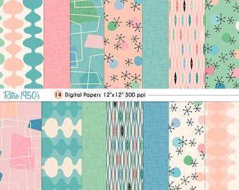 note paper 100 sheets Retro 1950's Digital Paper Set, CU, backgrounds, stationery, digital scrapbooking, card-making, Kitschy, INSTANT DOWNLOAD, Fifties, 50's