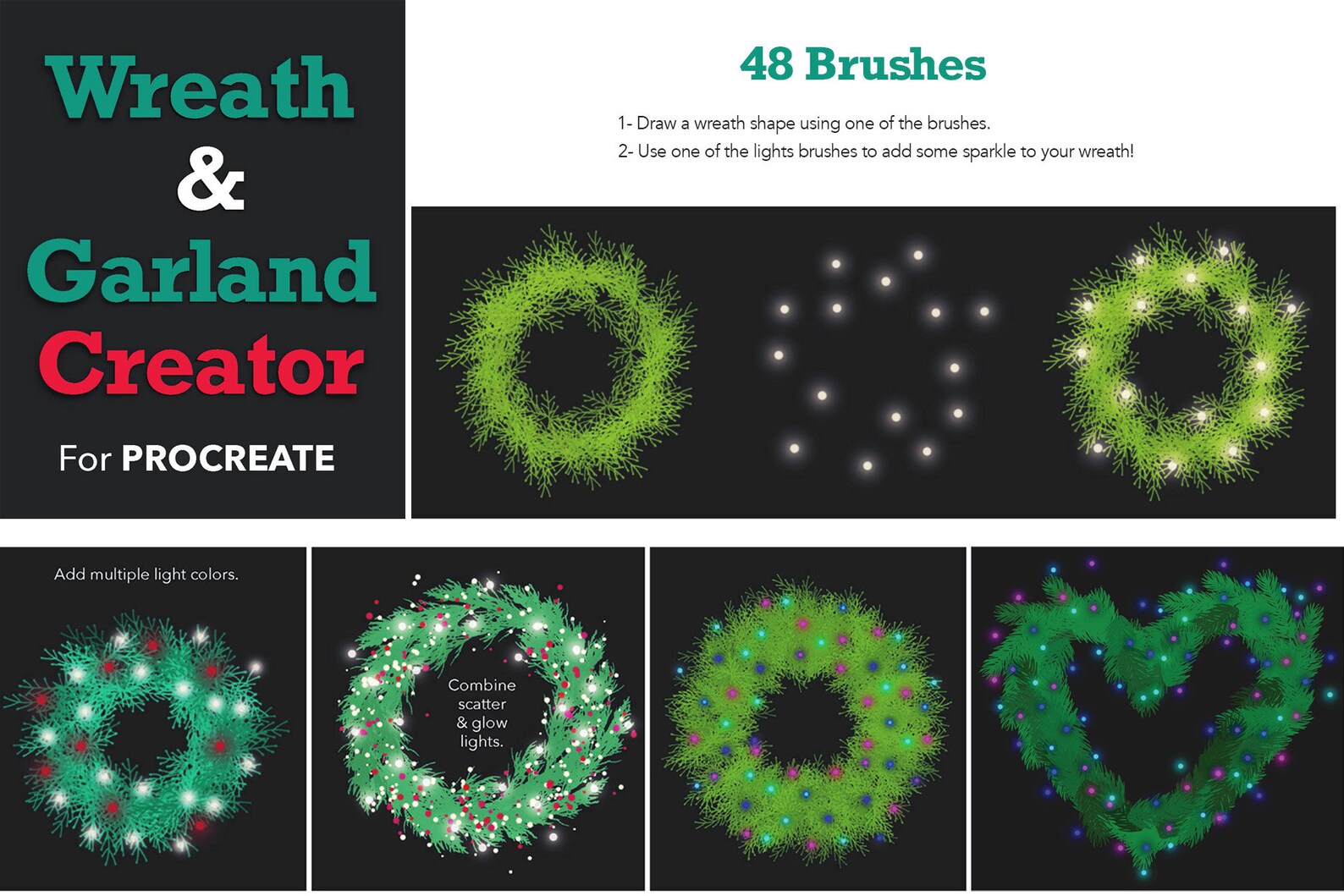 String Lights & Wreath Builder Procreate Brushes BUNDLE | iPad ...