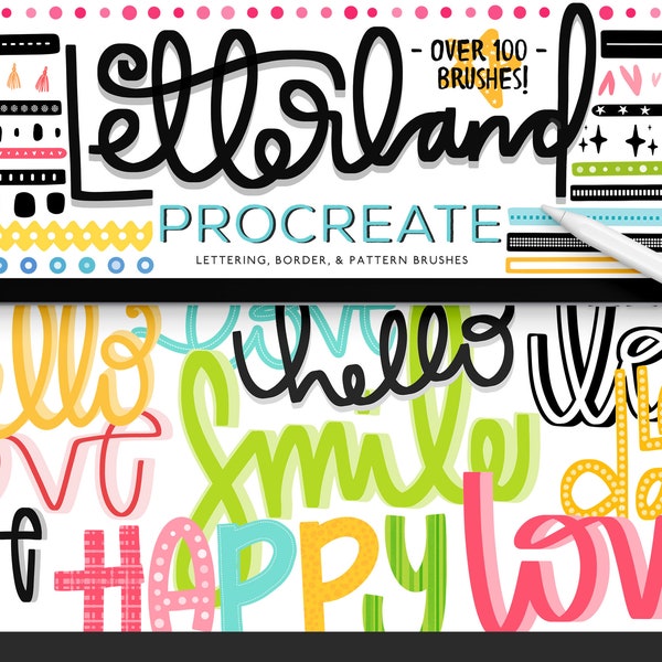 Letterland Procreate Lettering Kit | 3D Brushes | Hand Lettering | Border Brushes | Patterns | Digital Planning | Illustration | Calligraphy