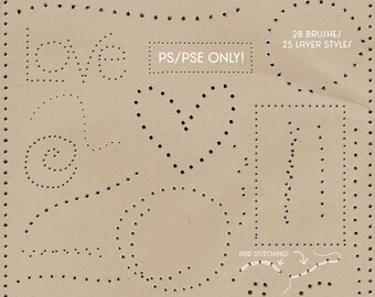 Pierced Paper & Stitching Holes Brushes and Layer Styles for Photoshop | PSE | .abr and .asl files