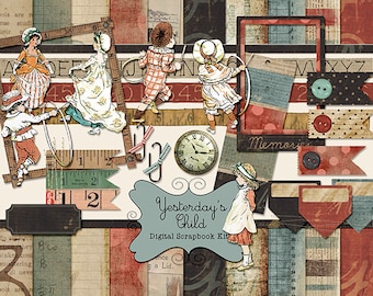 Yesterday's Child Digital Scrapbooking Kit - PU & S4H - Vintage School Children, INSTANT DOWNLOAD, Vintage Papers, Alphabet, Reading