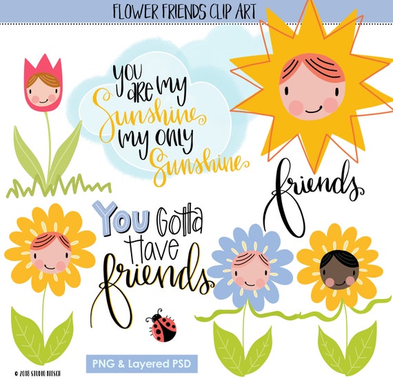 Flower Friends Sayings & ClipArt png psd INSTANT DOWNLOAD Etsy