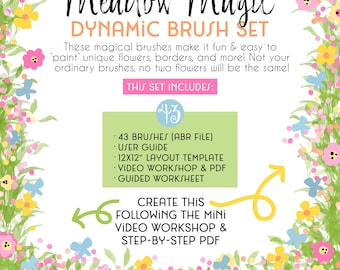 Meadow Magic Brushes for Photoshop & Free Workshop | abr file | Digital Art | Illustration | Scrapbooking | Florals | User Guide - tutorial