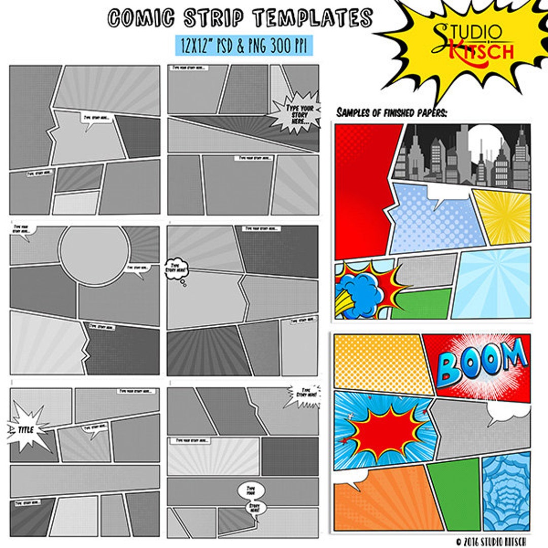 Comic Book Strip Templates Superhero Cartoon Blank Digital Paper