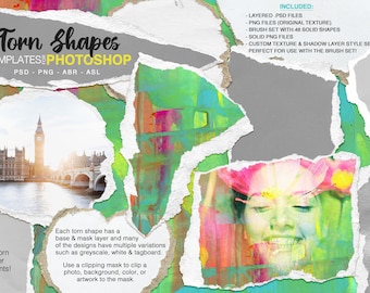Torn Paper Shapes Templates, Brushes, Layer Styles for PS | abr - asl - PNG - PSD