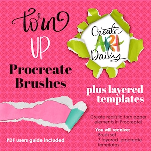 Carta strappata Pennelli Procreate e modelli a strati / Carta arricciata / Textured / Guida utente e tutorial PDF / Lettering / Tecniche miste