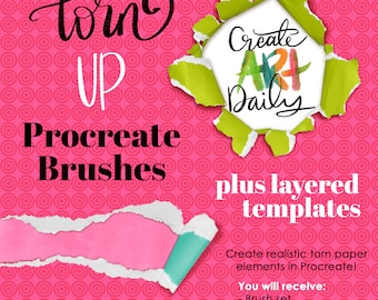 Torn Up Paper Procreate Brushes and Layered Templates | Curled Paper | Textured | PDF Users Guide & Tutorials | Lettering | Mixed Media