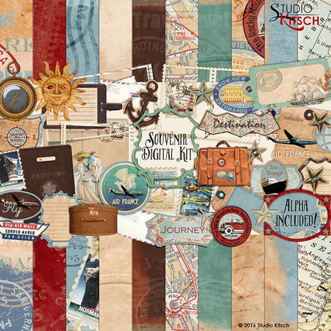 Souvenir Travel Digital Scrapbooking Kit Vintage Summer Etsy