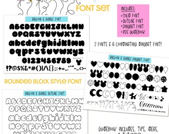 Balloon & Bubble Font Set | 3 Fonts Includes a Dingbat font! | Guidebook with tutorials, tips, and ideas Rounded Block style font | OTF font