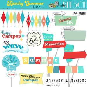 Retro Sign Clip-Art, Kitschy graphics, Illustrations, scrapbooking, card making, 50's CU INSTANT DOWNLOAD, 1950's, Route 66, Camping, Motel