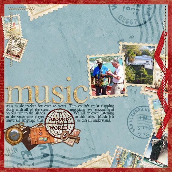 K and Co Life's Journey Antique Vintage Travel Scrapbook Kit Stickers Paper