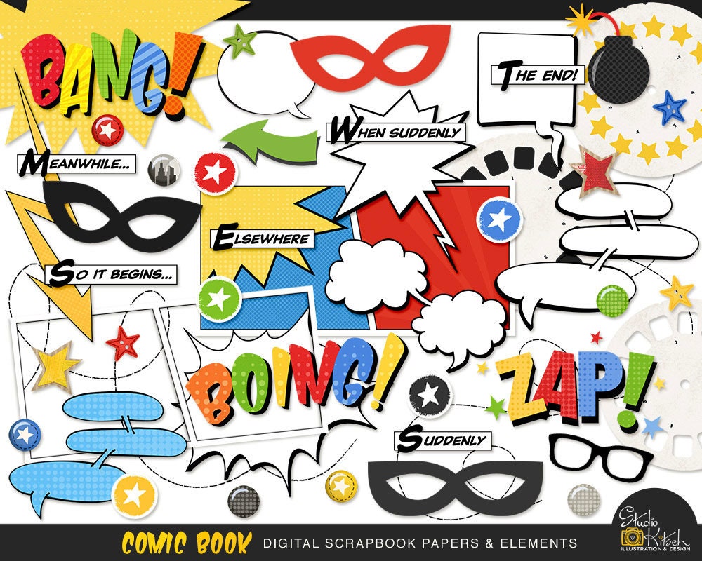 Comic Digital Scrapbooking Kit, Personal Use Only, Comic Digital Papers, Comic  Book Graphics, Digital Kit, Superhero, Word Bubbles, Masks 