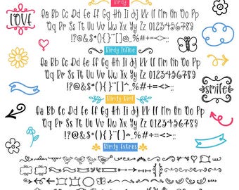 Birdy Font Family / 3 Fonts Plus a dingbat font! / Hand-lettered fonts / OTF font / Hand-illustrated dingbat font