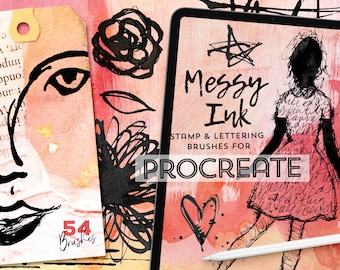 Messy Ink Procreate Brushes | iPad | Art Journaling | Digital Planning | Patterns | CU | Lettering | Scrapbooking | iPad Lettering | Collage