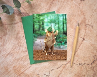 Funny Mouse Greeting Card, Robin Hood Card, Whimsical Animals