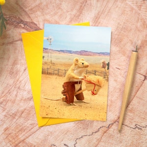 Cowboy Mouse Greeting Card, Cute Funny Animal Print, Whimsical Blank Card, Children's Print