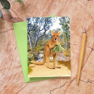 Carte de voeux vierge, carte humoristique animal, carte fantaisie kangourou, Australiana