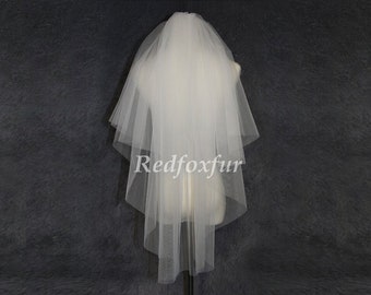 White Ivory Bridal Veil,Minimalist design veil,veil comb,2Tier wedding veil,Blush veil,Handmade veil