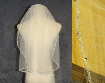 Beaded veil,Wedding veil,Bridal veil,Crystal veil,Bridal gift,ivory veil,Beaded wedding veil,1Tier Long veil,Cathedral veil,Fingertip veil