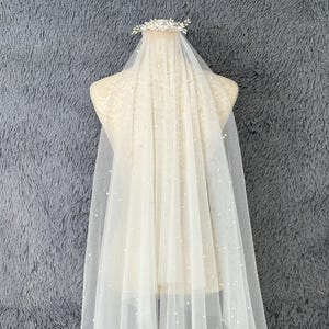 Pearl Bridal Veil,Wedding Veil,Ivory Wedding Veil,Pearl Floral Wedding Veil,Elegant Wedding Veil,Veil For Bridal,Double Layered Veil,Veil