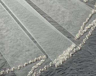 Veil For Bride,Veil For Wedding,Veil With Comb,Single Layer Veil,Simple Bridal Veil,Beaded Veil Pearl,Crystal Beaded Veil,Ivory Wedding Veil