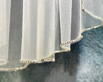 Wedding Veil, 1 Layer Beaded Veil, Crystal Wedding Veil, Fingertip Wedding Veil, Bridal Veil ,Chapel Cathedral Elbow Veil