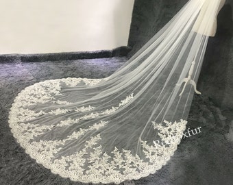 Cathedral Wedding Veil,Lace veil,Bridal veil,1 tier veil,Long veil,Ivory veil,Bridal party gift,Floral veil,Veil comb,Wedding Veil Lace