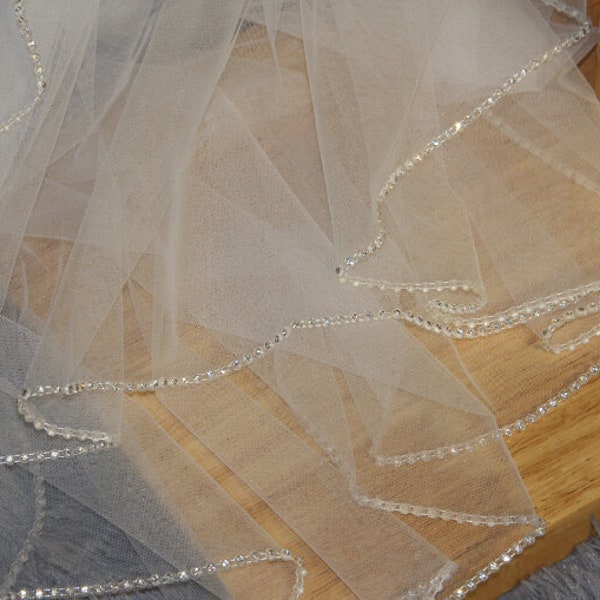 Rhinestone veil,Bridal veil,Wedding veil,Beaded veil,ivory veil,Bridal gift,Cathedral veil,2Tier veil,Long veil,Crystal veil,Blusher veil