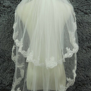 Lace veil,Bridal Veil,2Tier veil,Wedding veil,Blusher veil,Ivory veil,Elbow veil,Short veil,comb veil,White veil,Wedding gift,Tulle veil