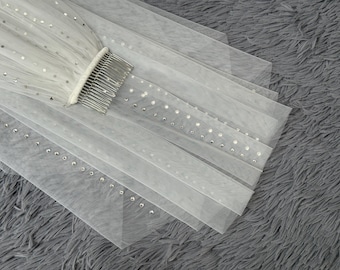 Strass bruidssluier, ivoor bruidssluier, elegante bruidssluier, strass bruidssluier, tule bruidssluier, enkellaags sluier, sluier voor bruiloft